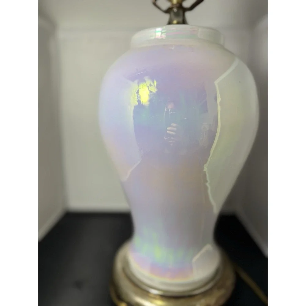 Vintage‎ 80s large chinoiserie Floral Table Lamp ginger jar Hollywood Regency